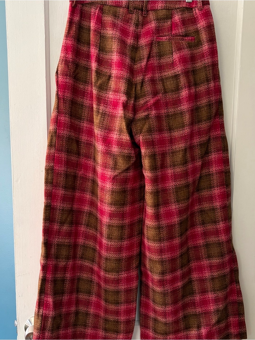Frances Valentine Bossy Pants Pant in Yorkshire Plaid Pink Brown Red Wool - Picture 3 of 3
